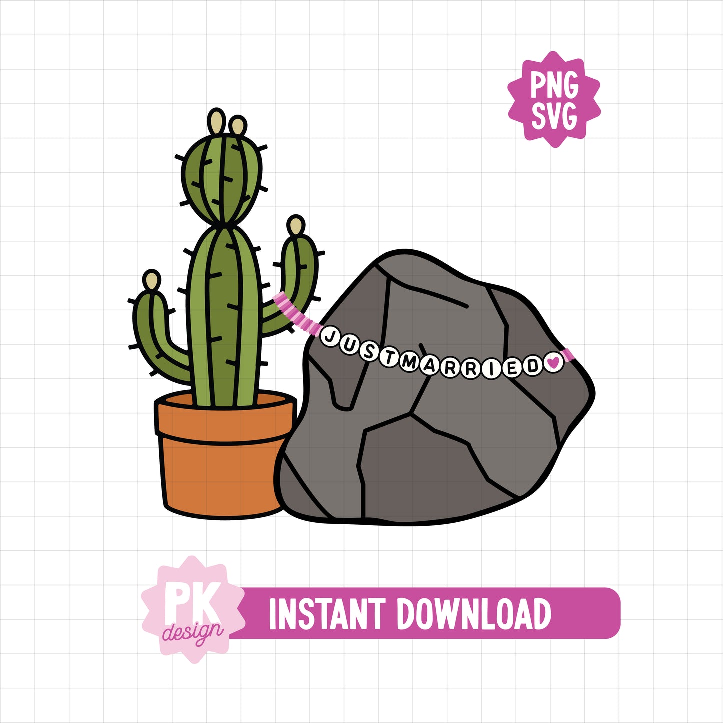 Cactus and Rock Just Married SVG + PNG
