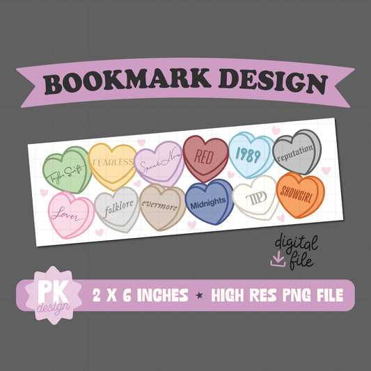 Eras Valentine Candy Hearts Bookmark Design PNG