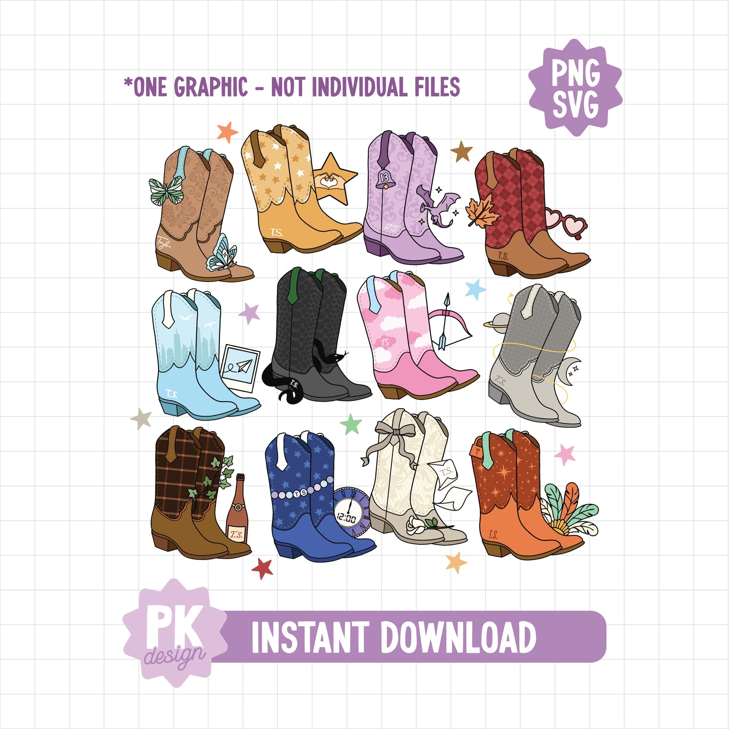 Eras Cowgirl Boots Graphic SVG + PNG (One Design-NOT Individual Boots)