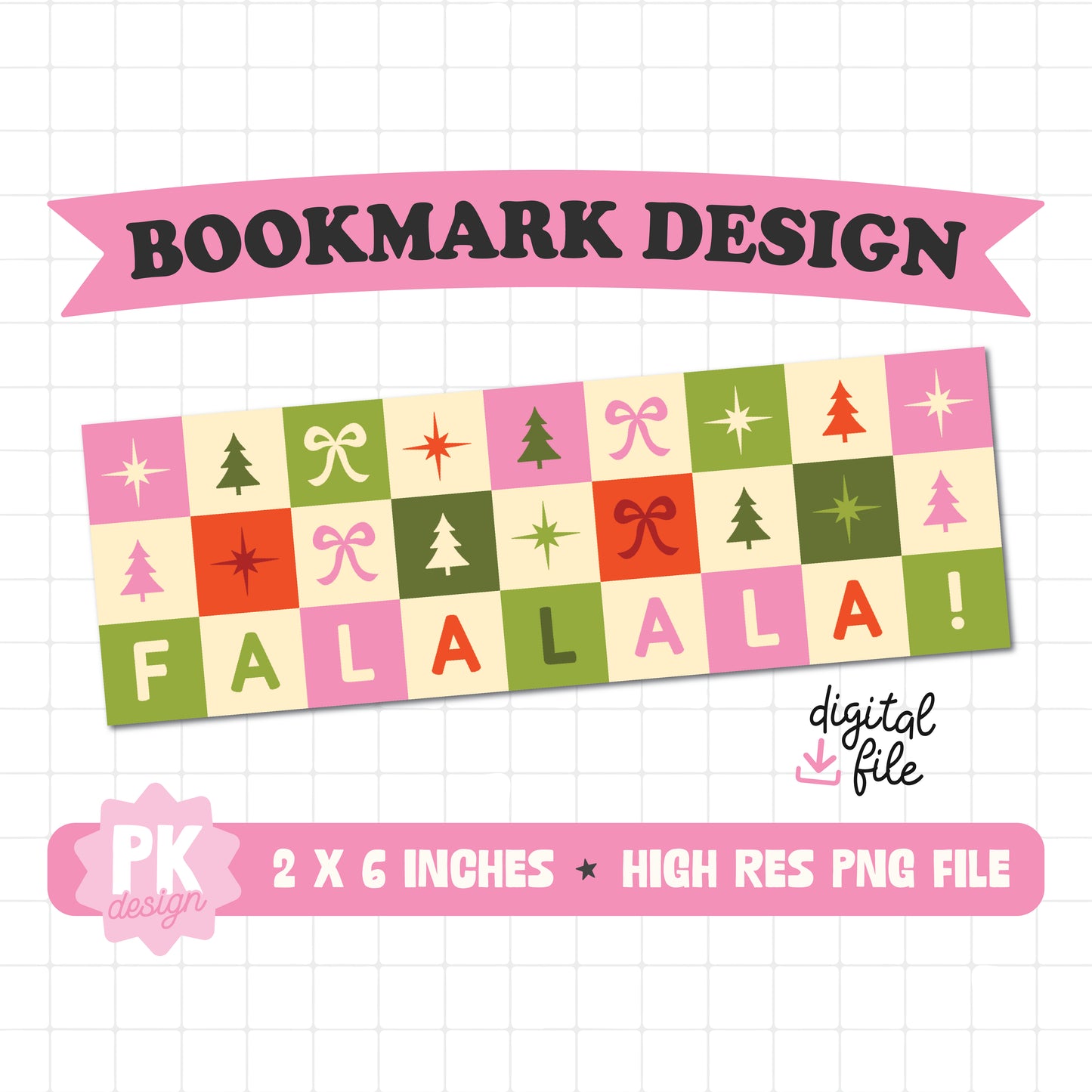 Fa La La La Checkered Christmas Bookmark Design PNG