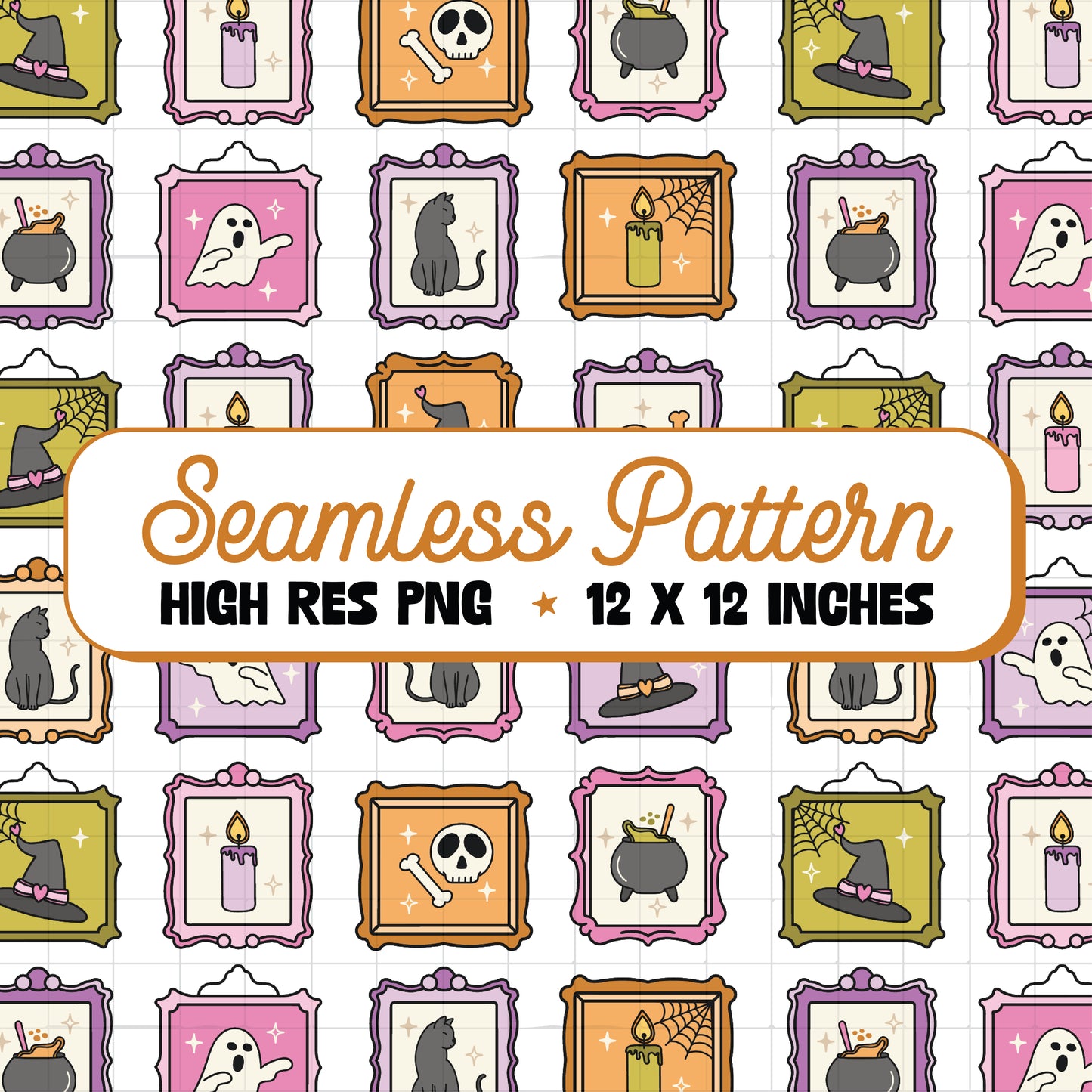 Halloween Picture Frames Seamless Pattern PNG