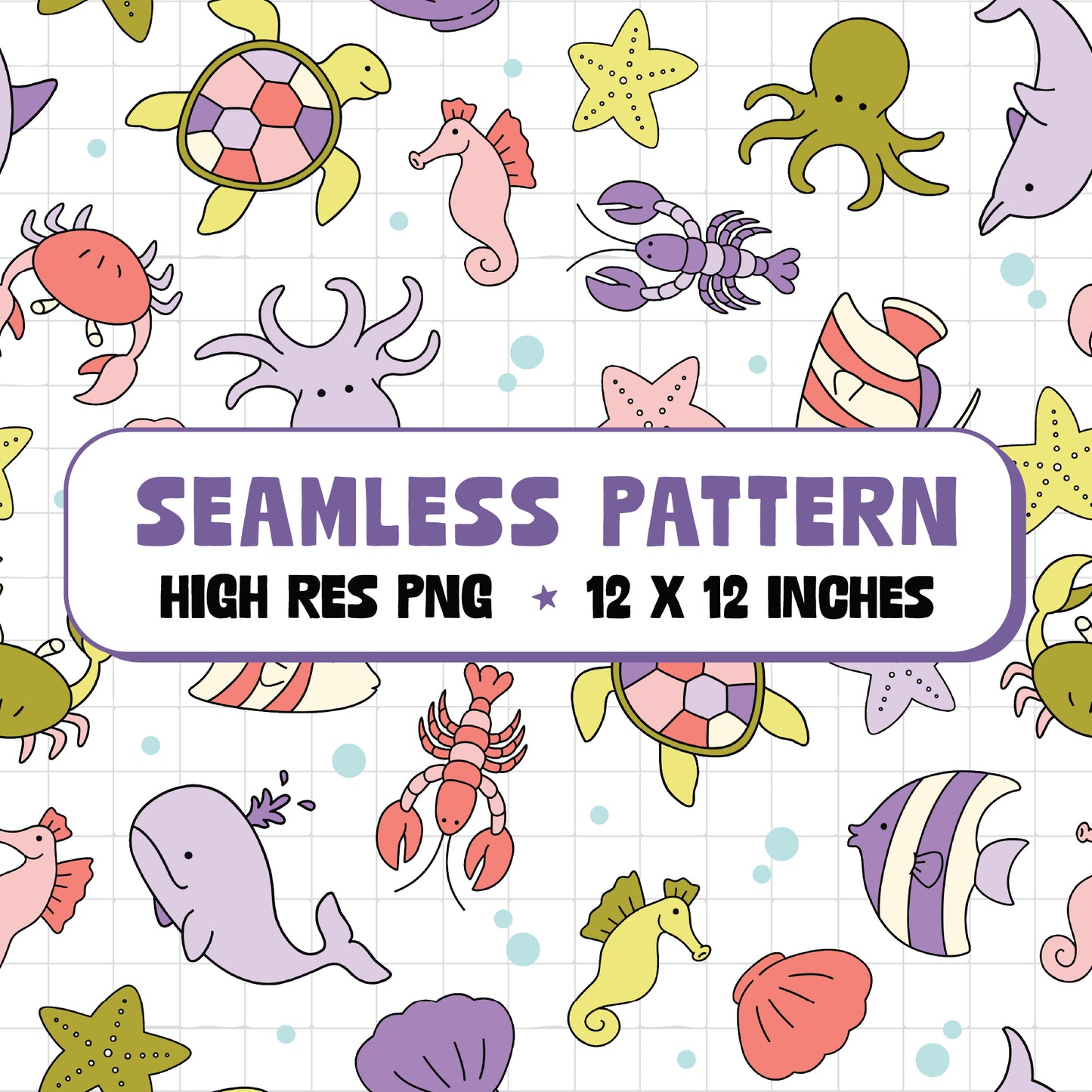 Ocean Life Seamless Pattern PNG