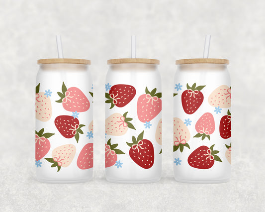 Coquette Strawberries 16 oz. Glass Can Wrap Design SVG + PNG