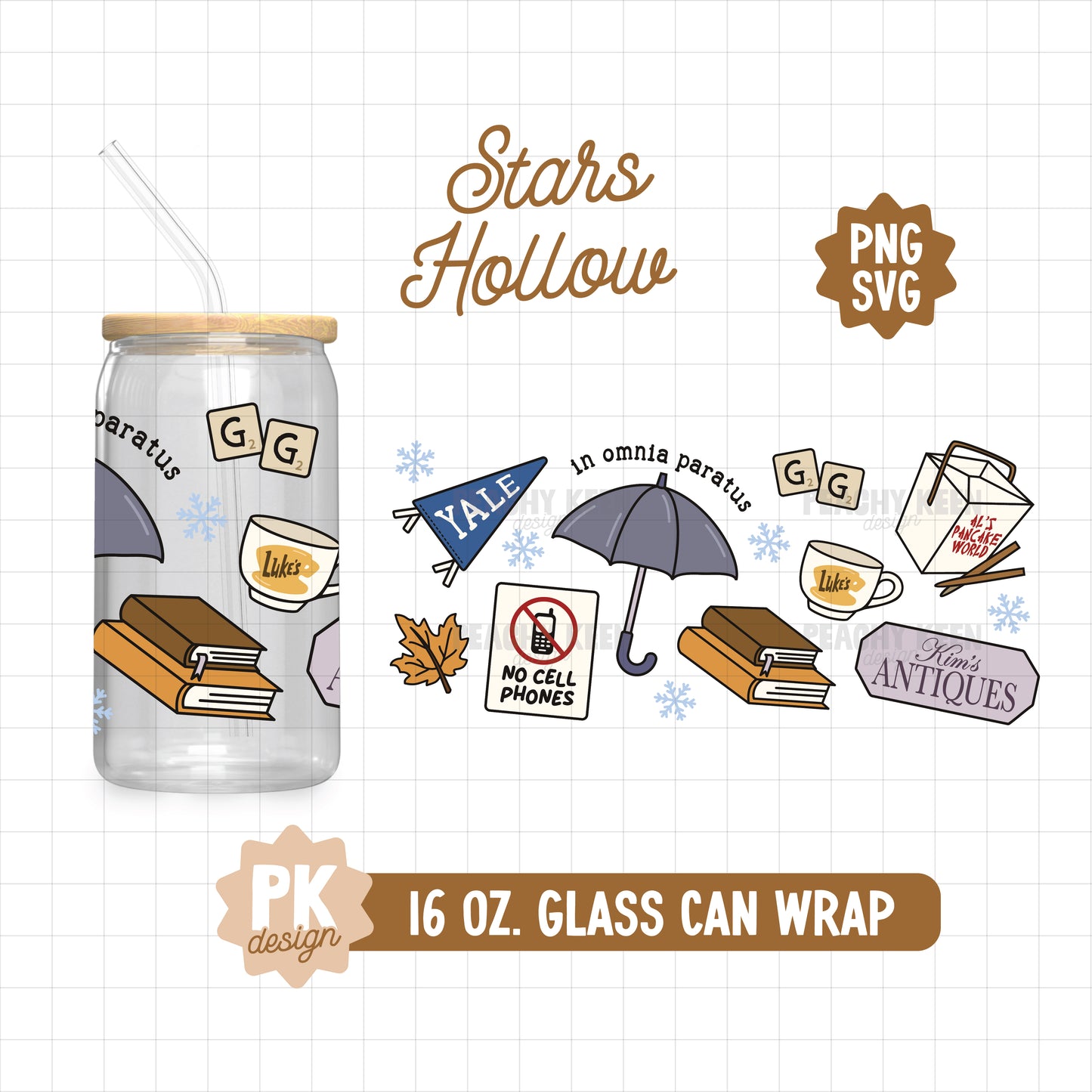 Stars Hollow 16 oz. Glass Can Wrap Design SVG + PNG
