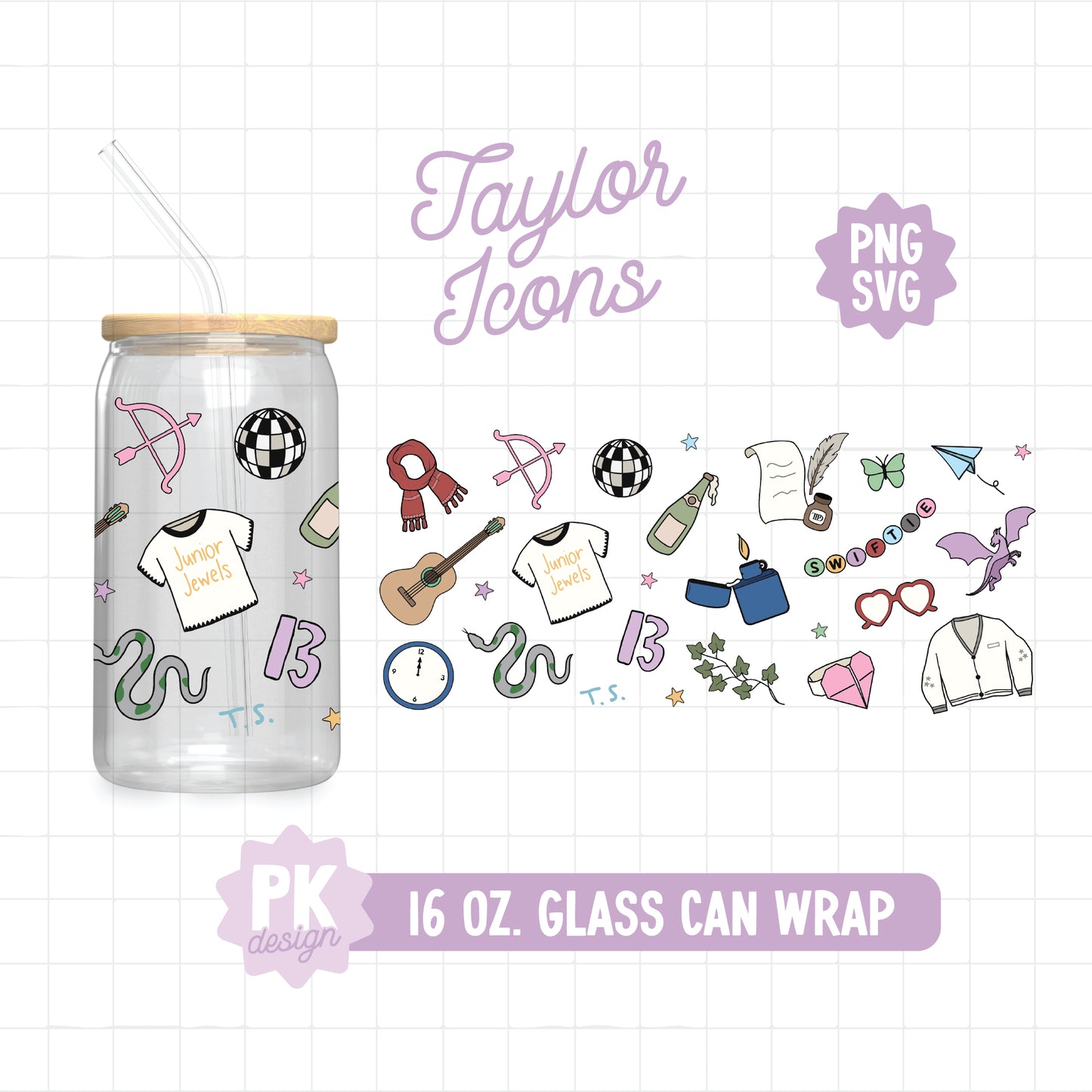 Taylor Icons 16 oz. Glass Can Wrap Design SVG + PNG