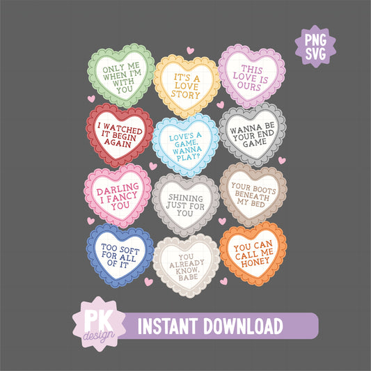 Taylor Valentine Lyrics SVG + PNG (One Graphic-Not Individual Hearts)