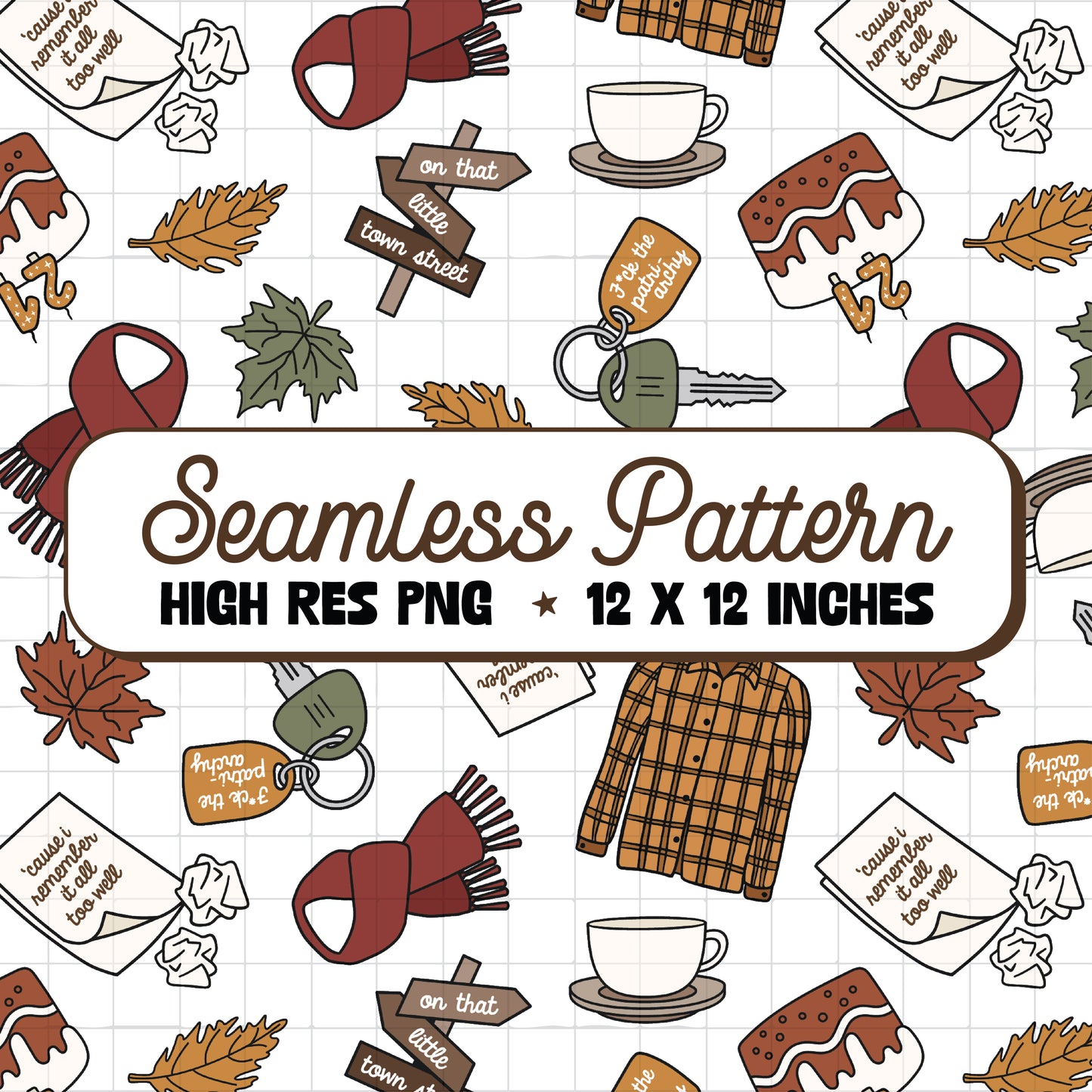 All Too Well Seamless Pattern PNG