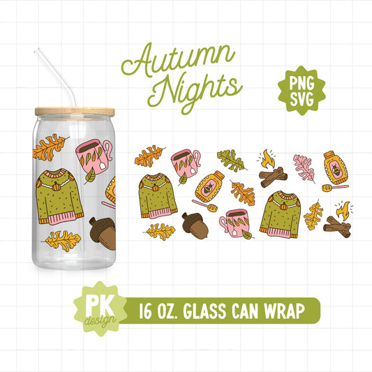 Autumn Nights 16 oz. Glass Can Wrap Design SVG + PNG