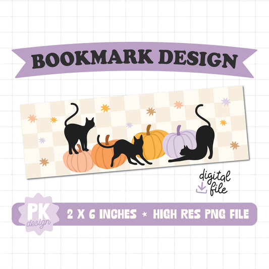 Black Cat Pumpkin Patch Bookmark Design PNG