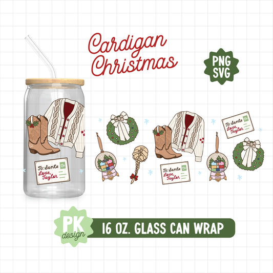 Cardigan Christmas 16 oz. Glass Can Wrap Design SVG + PNG