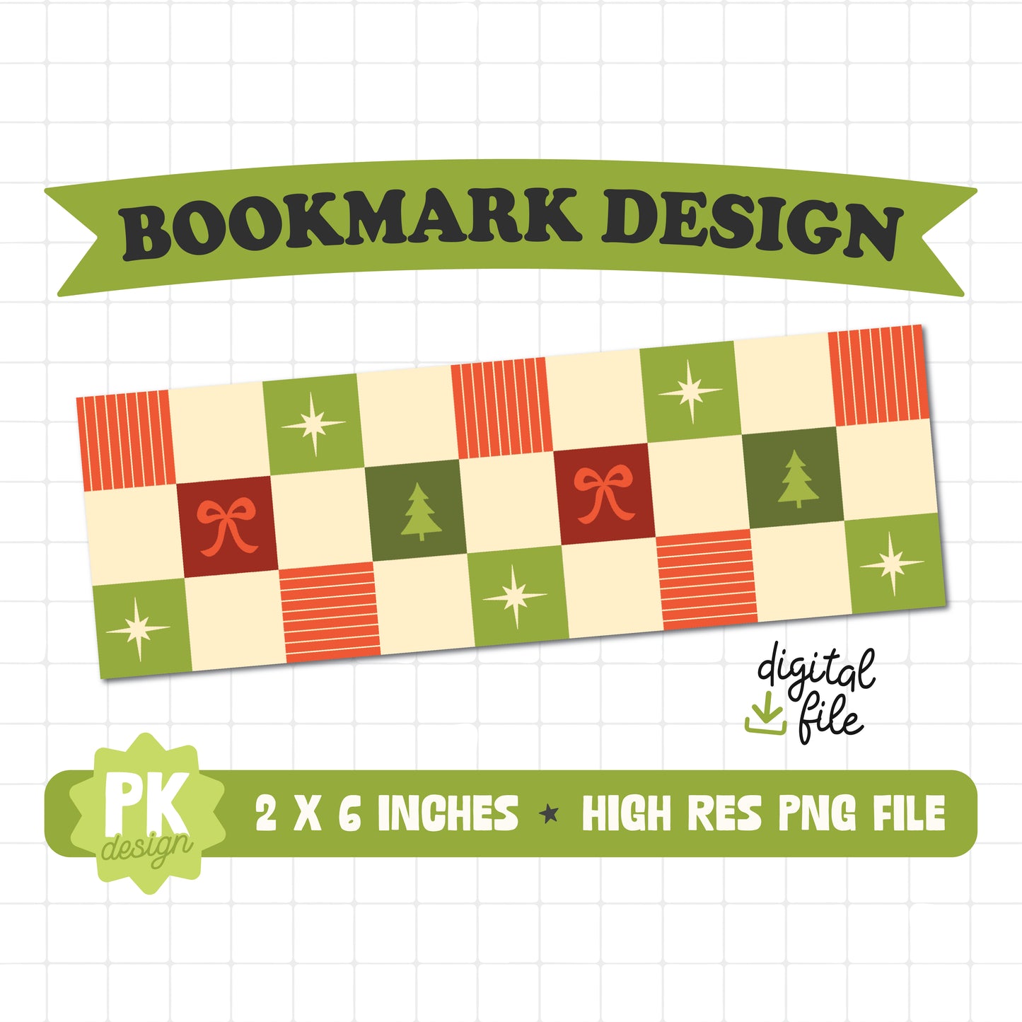Checkered Christmas Bookmark Design PNG