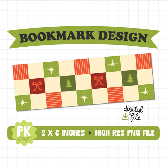 Checkered Christmas Bookmark Design PNG
