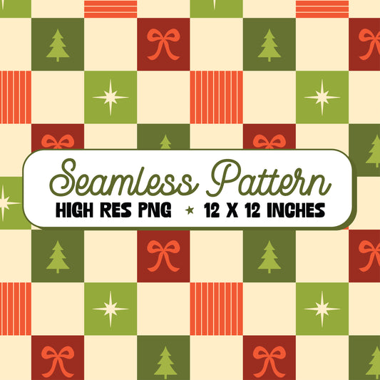 Checkered Christmas Seamless Pattern PNG
