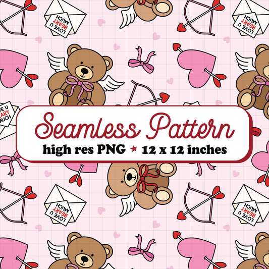 Cupid Teddy Bears Seamless Pattern PNG