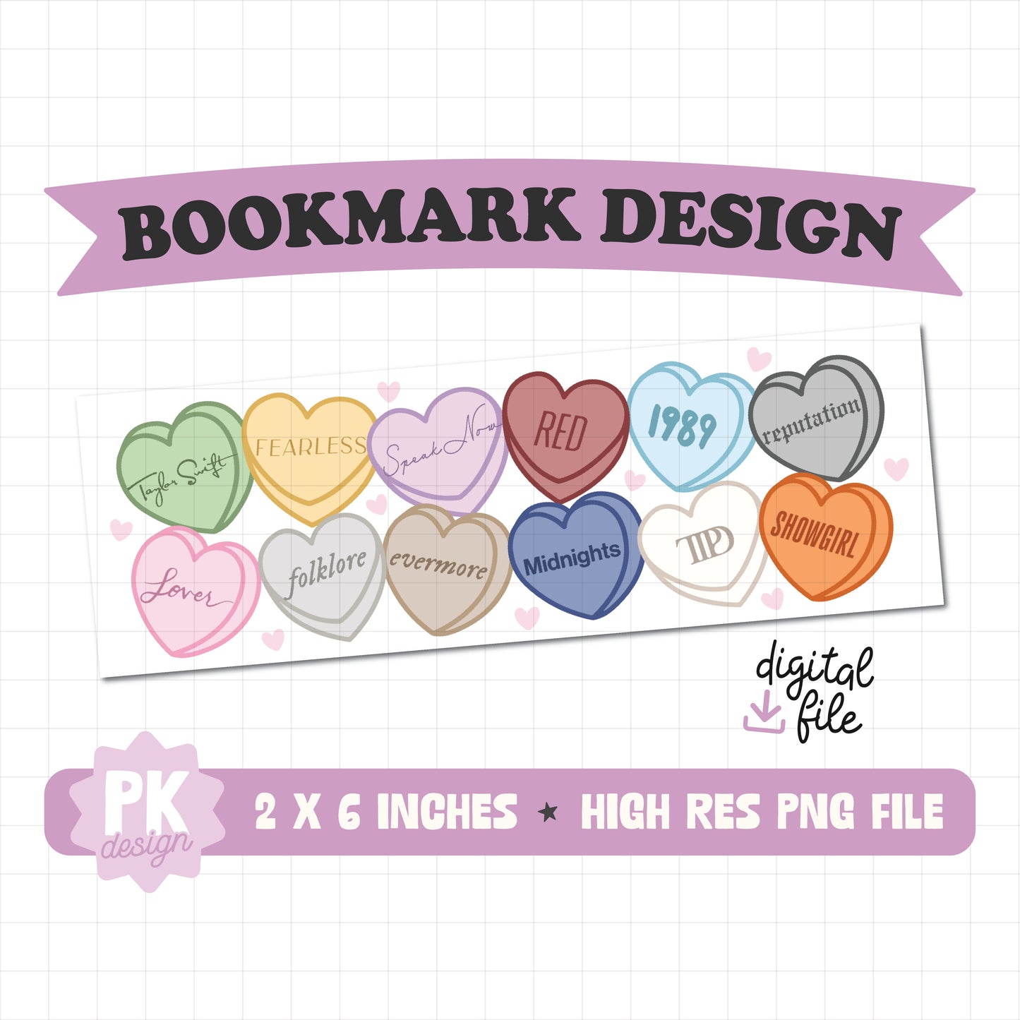 Eras Valentine Candy Hearts Bookmark Design PNG