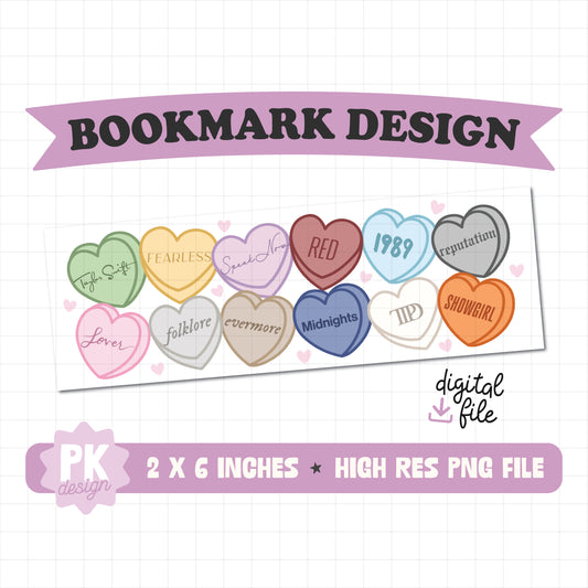 Eras Valentine Candy Hearts Bookmark Design PNG