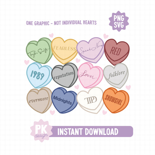 Eras Valentine Candy Hearts SVG + PNG - (One Graphic-Not Individual Hearts)