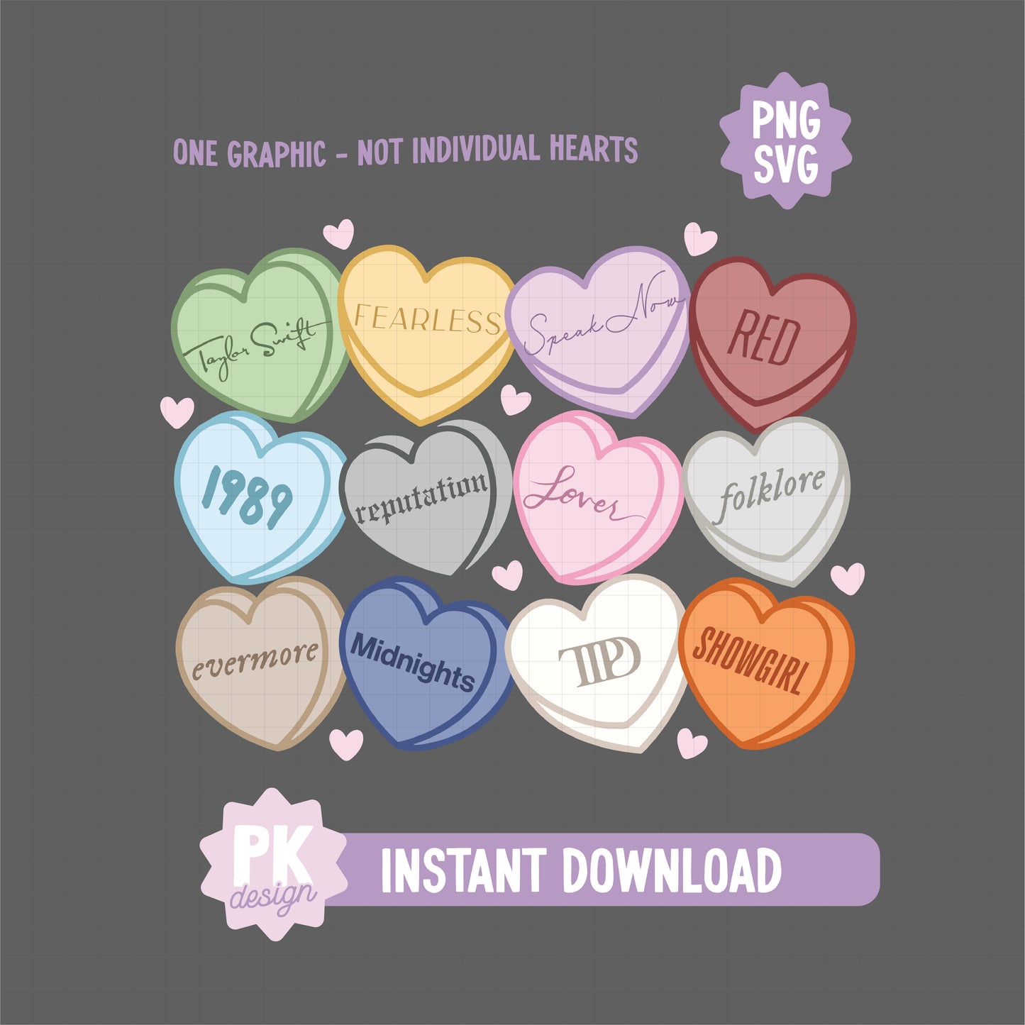 Eras Valentine Candy Hearts SVG + PNG - (One Graphic-Not Individual Hearts)