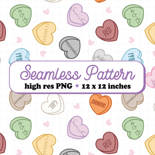 Eras Valentine Candy Hearts Seamless Pattern PNG