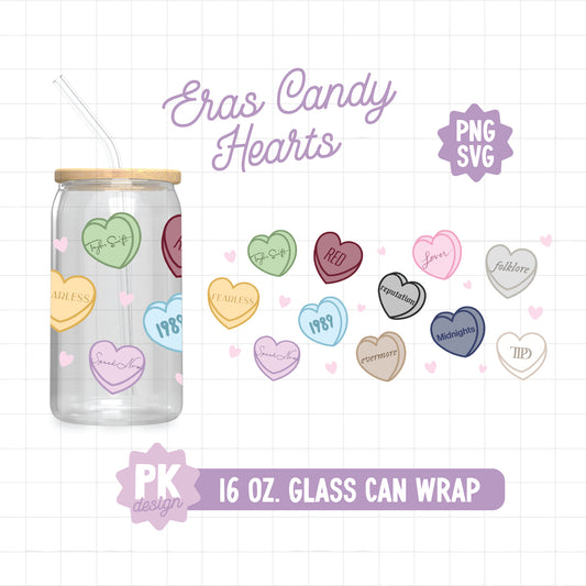 Eras Candy Hearts 16 oz. Glass Can Wrap Design SVG + PNG