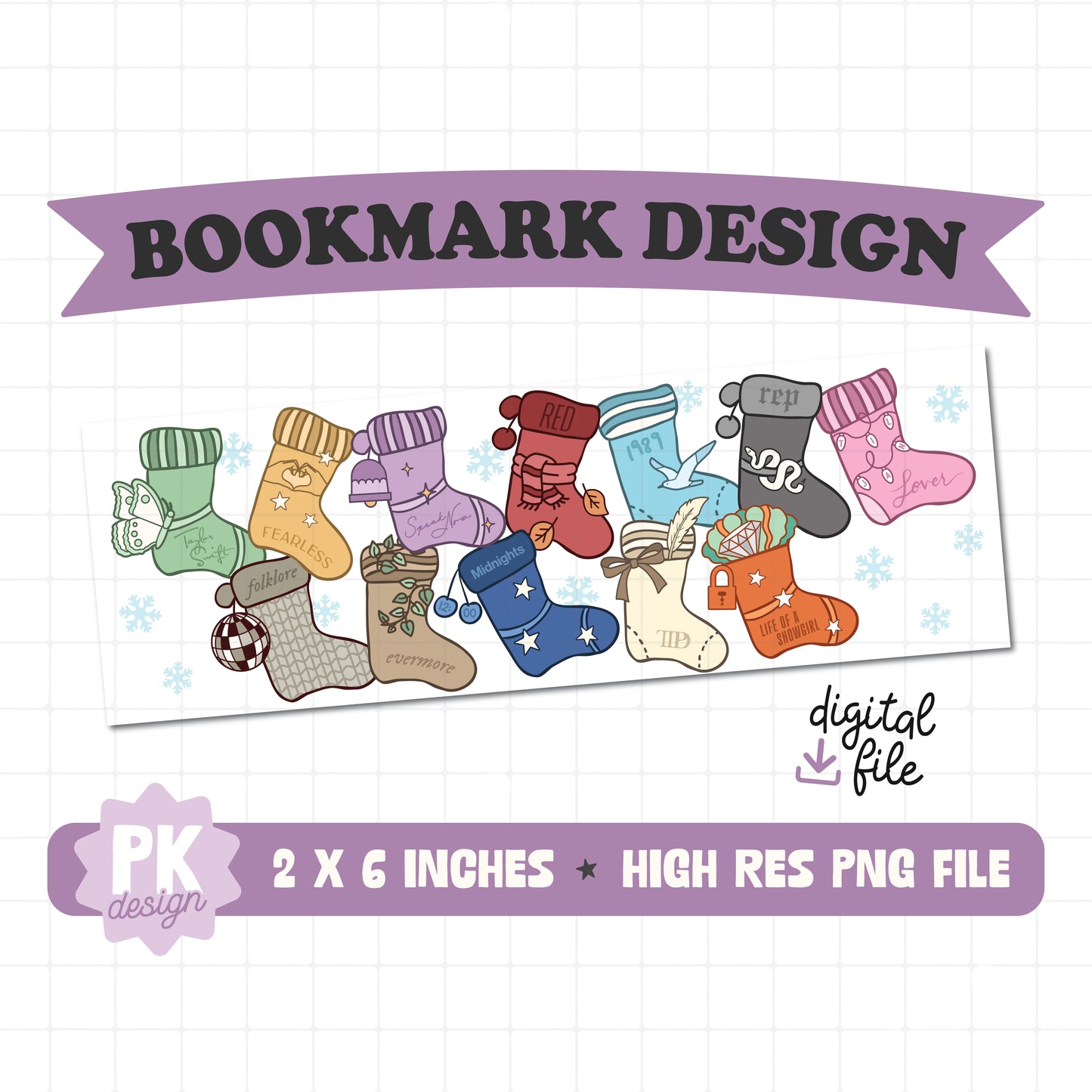 Eras Christmas Stockings Bookmark Design PNG