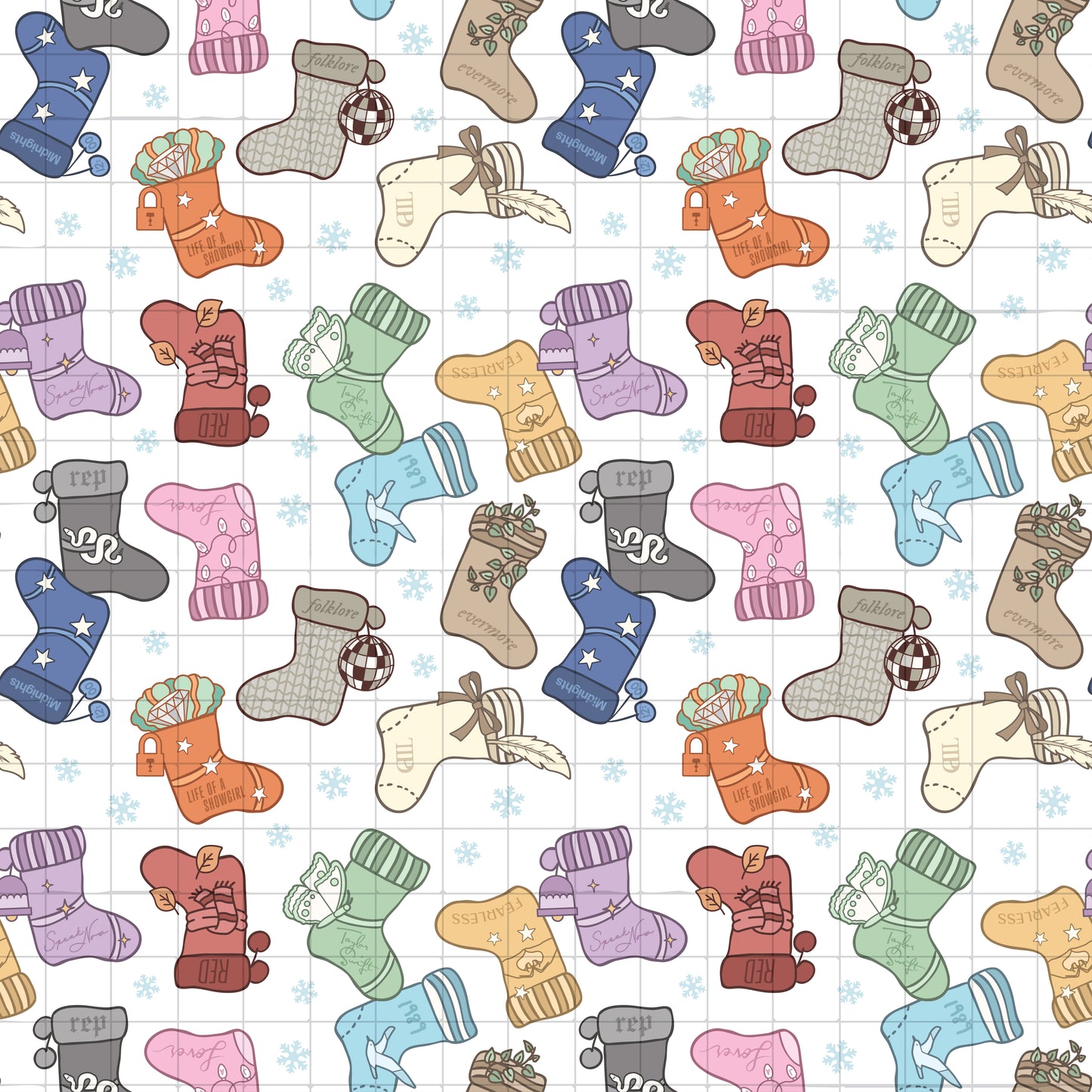 Eras Christmas Stockings Seamless Pattern PNG