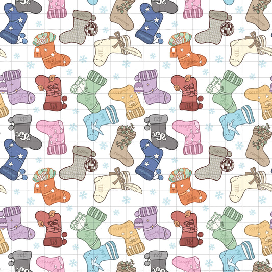 Eras Christmas Stockings Seamless Pattern PNG