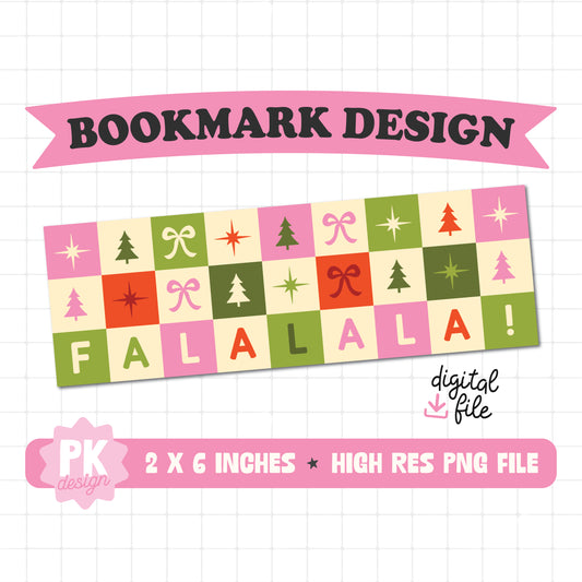 Fa La La La Checkered Christmas Bookmark Design PNG