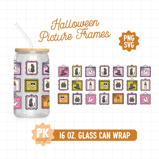 Halloween Picture Frames 16 oz. Glass Can Wrap Design SVG + PNG