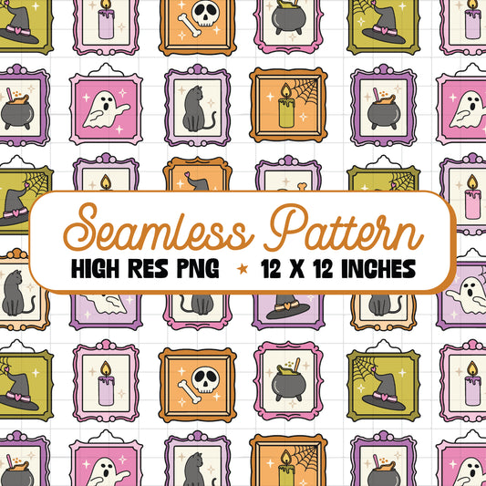 Halloween Picture Frames Seamless Pattern PNG
