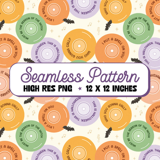 Halloween Vinyl Records Seamless Pattern PNG