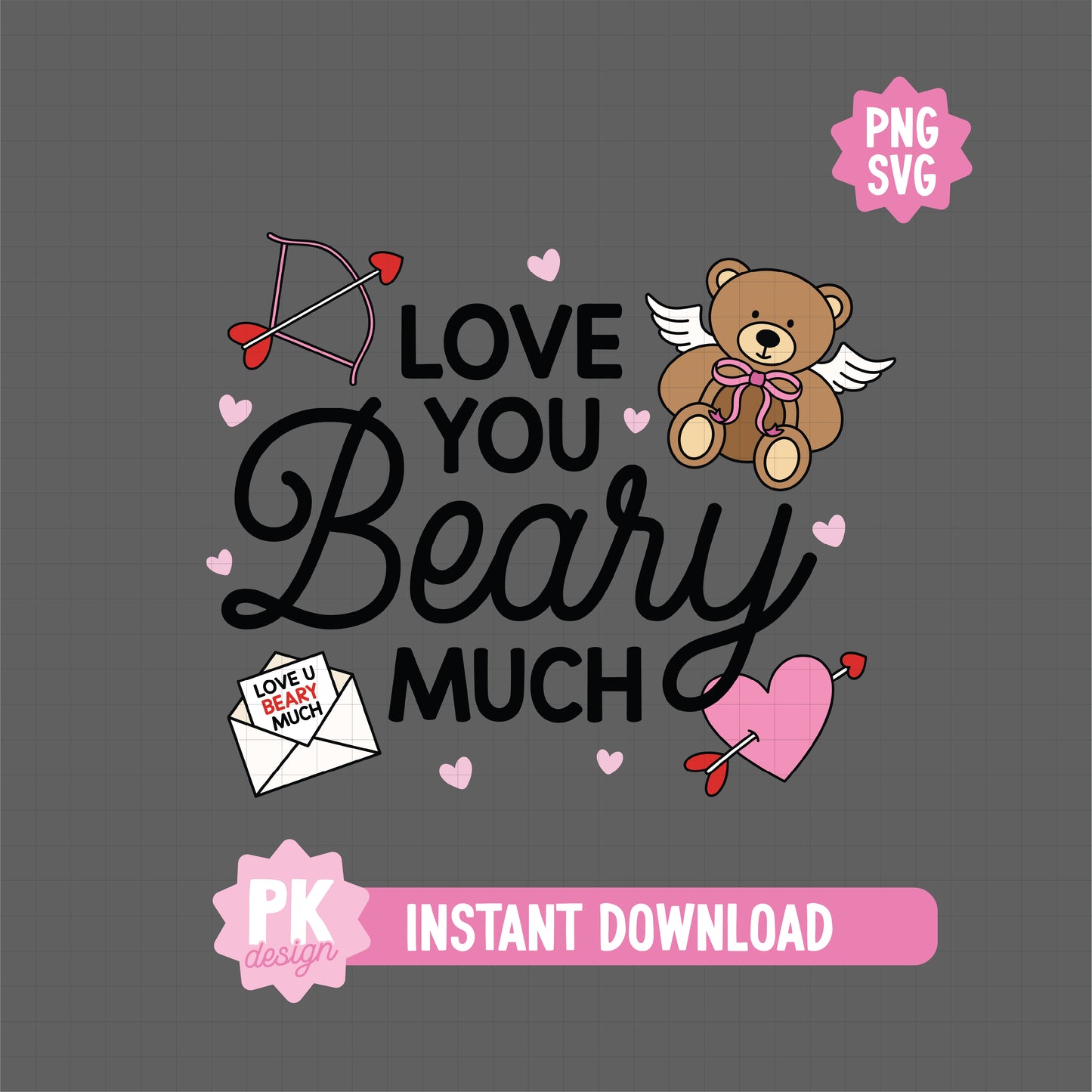 Love You Beary Much Cupid Teddy Bear SVG + PNG