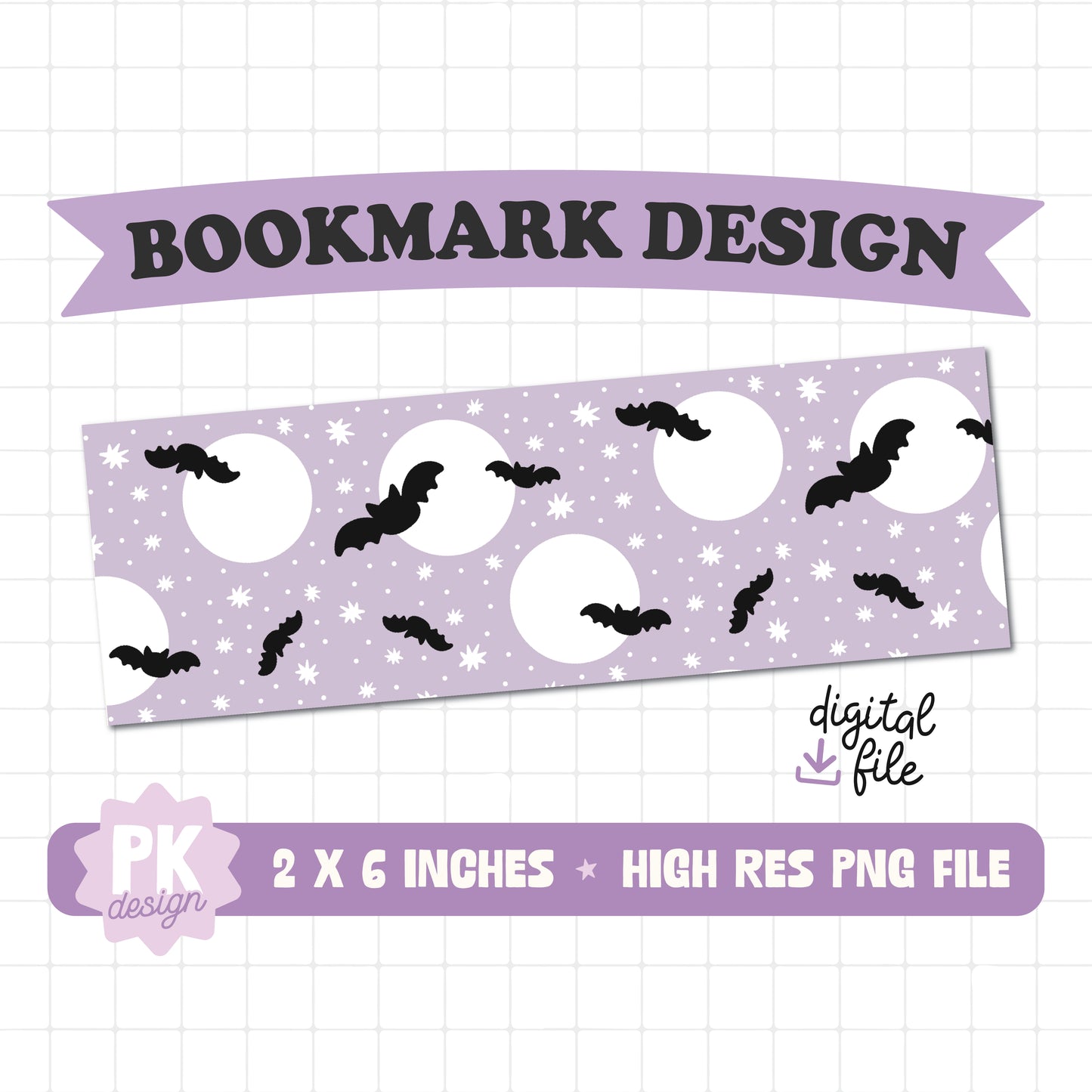 Moonlit Bats Bookmark Design PNG