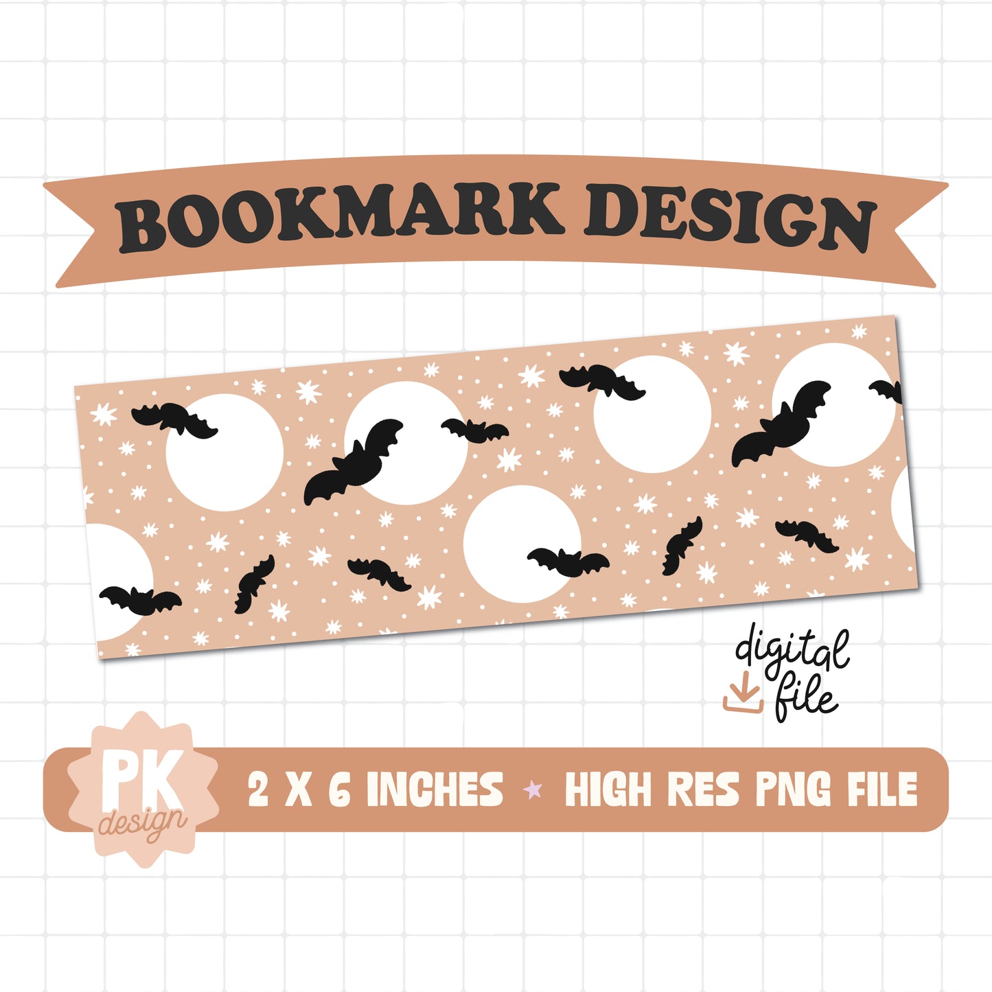 Moonlit Bats Bookmark Design PNG