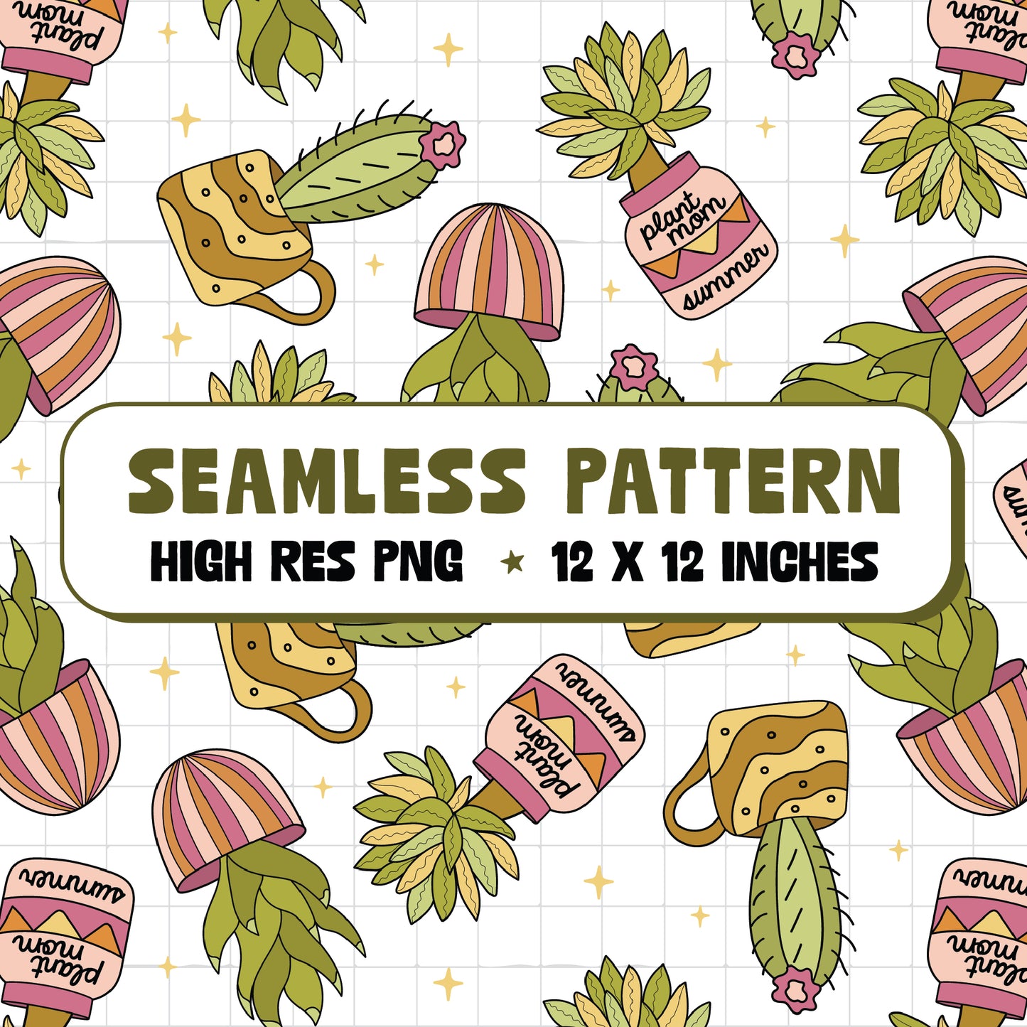 Plant Mom Summer Seamless Pattern PNG