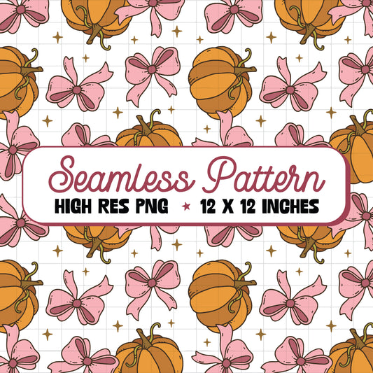 Pumpkins and Bows Seamless Pattern PNG