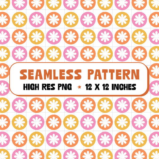 Retro Flowers Seamless Pattern PNG