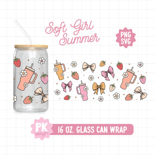 Soft Girl Summer 16 oz. Glass Can Wrap Design SVG + PNG