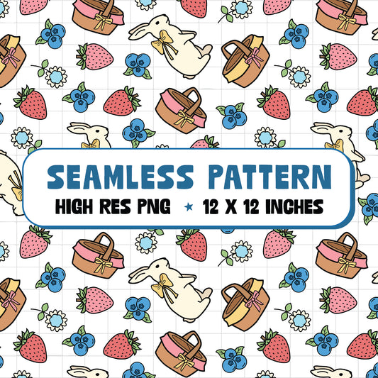 Spring Bunnies Seamless Pattern PNG