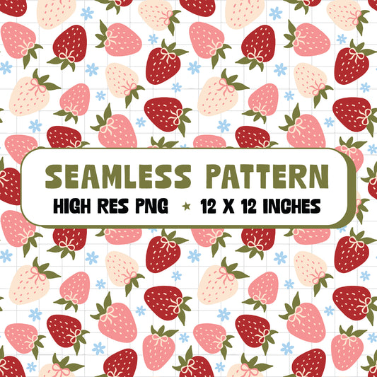 Spring Strawberries Seamless Pattern PNG