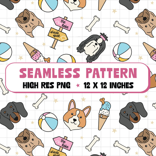 Summer Pups Seamless Pattern PNG