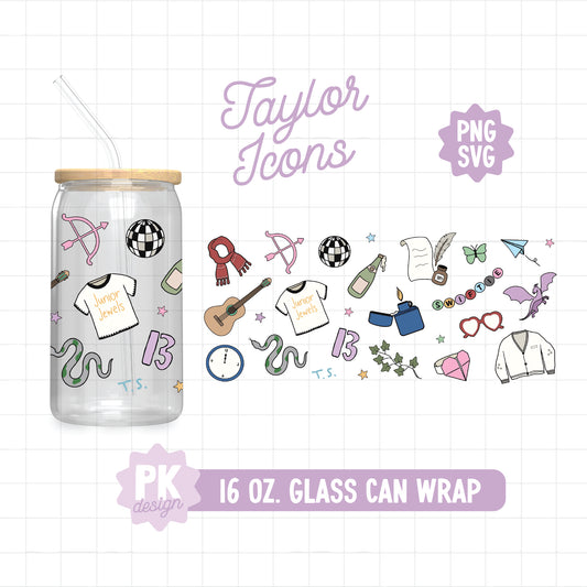 Taylor Icons 16 oz. Glass Can Wrap Design SVG + PNG