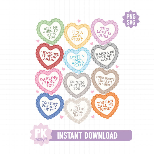 Taylor Valentine Lyrics SVG + PNG (One Graphic-Not Individual Hearts)