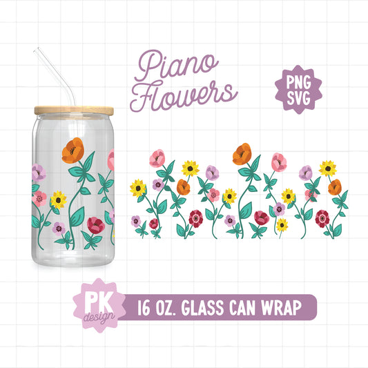 Tour Piano Flowers 16 oz. Glass Can Wrap Design SVG + PNG