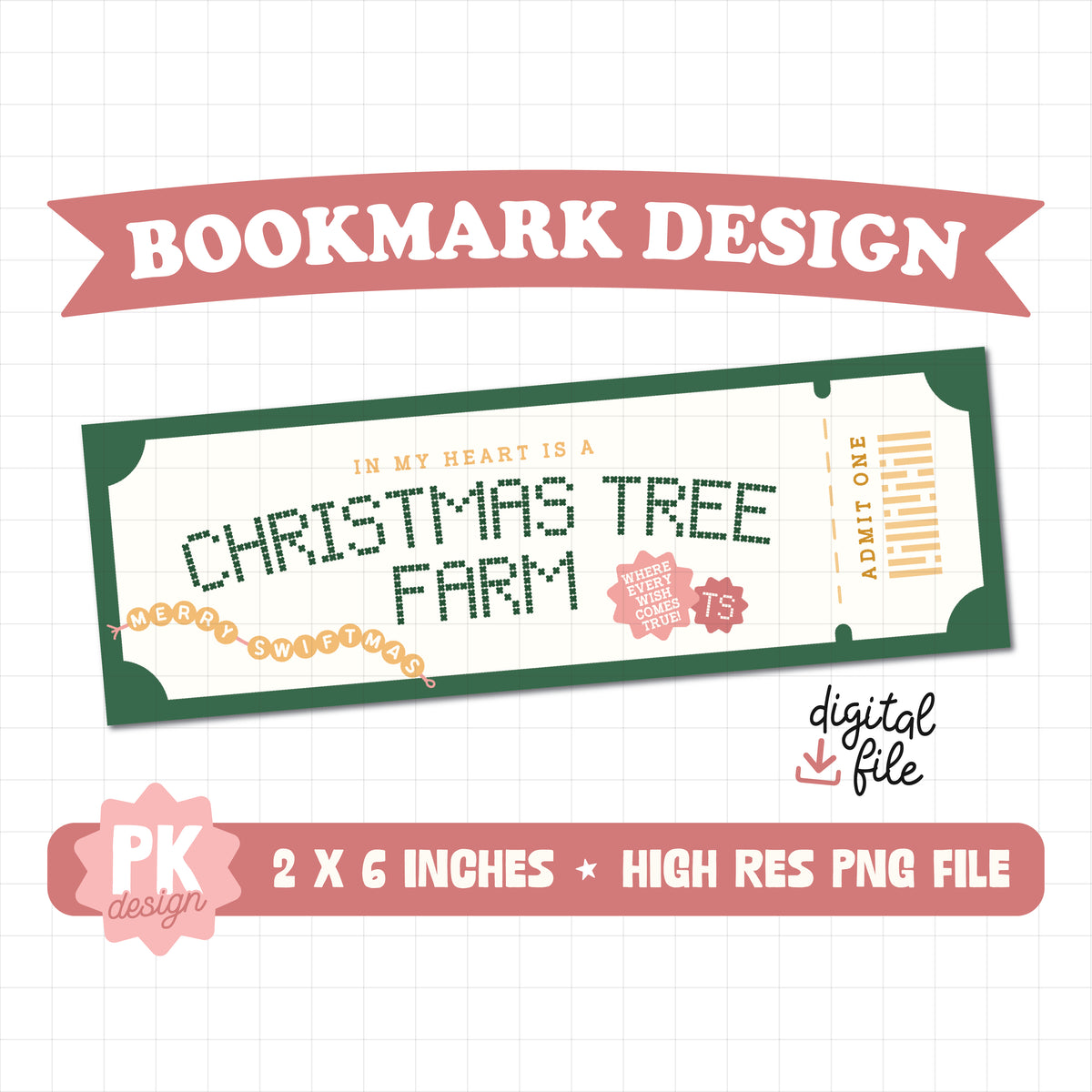 Xmas Tree Farm Ticket Bookmark Design PNG